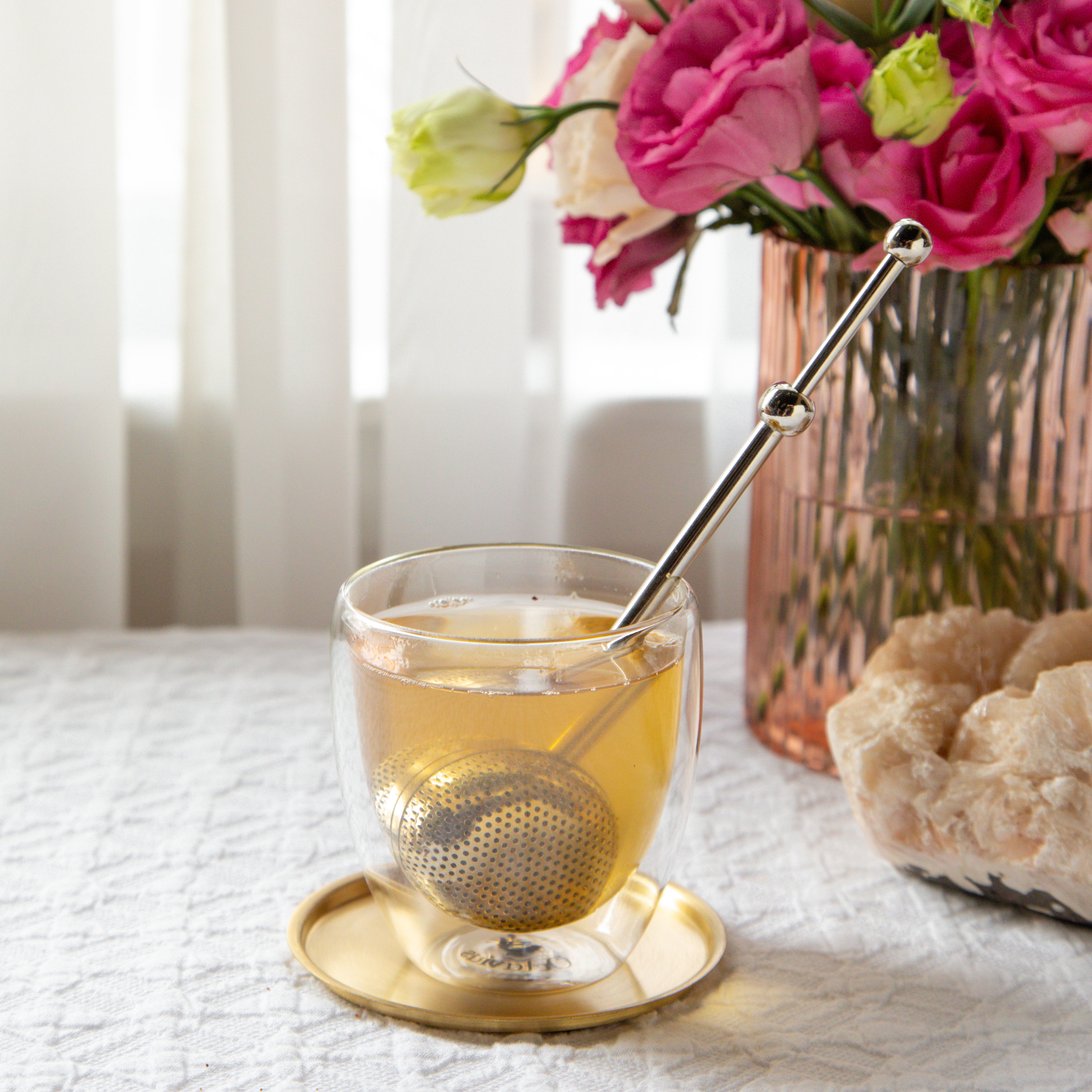 Ball Shaped Brass Infuser with Long Push handle (Nickel Plated)