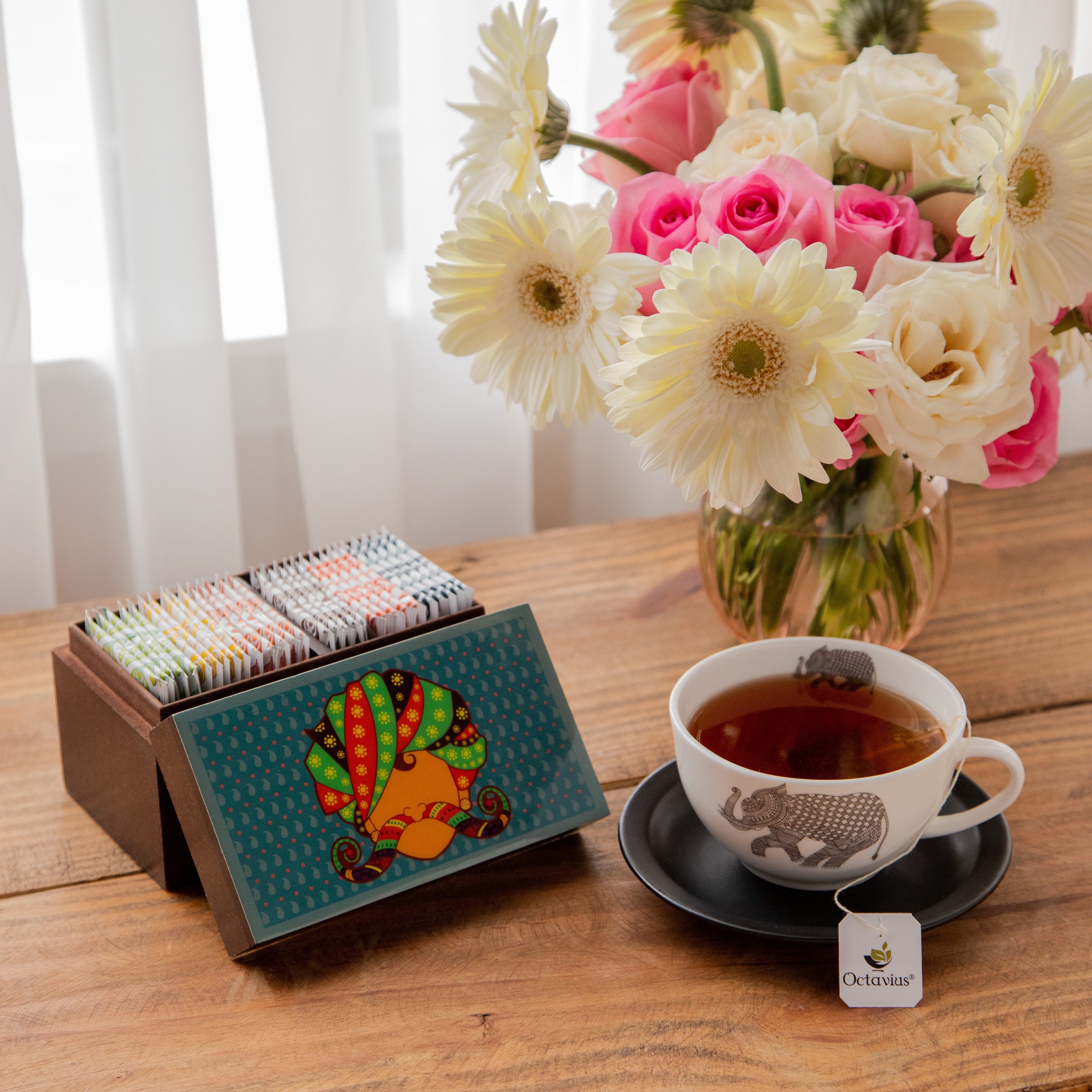 Assortment of Fine Teas- 30 Teabags in Desi print Wooden box