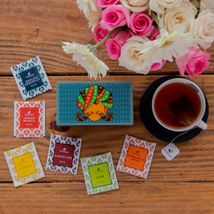 
                  
                    Load image into Gallery viewer, Assortment of Fine Teas- 30 Teabags in Desi print Wooden box
                  
                