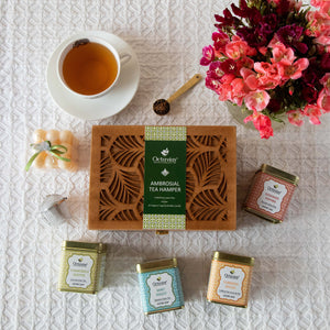 
                  
                    Load image into Gallery viewer, Ambrosial Tea Hamper (4 Wellness Teas, Organic Bubble candle &amp;amp; Infuser)
                  
                