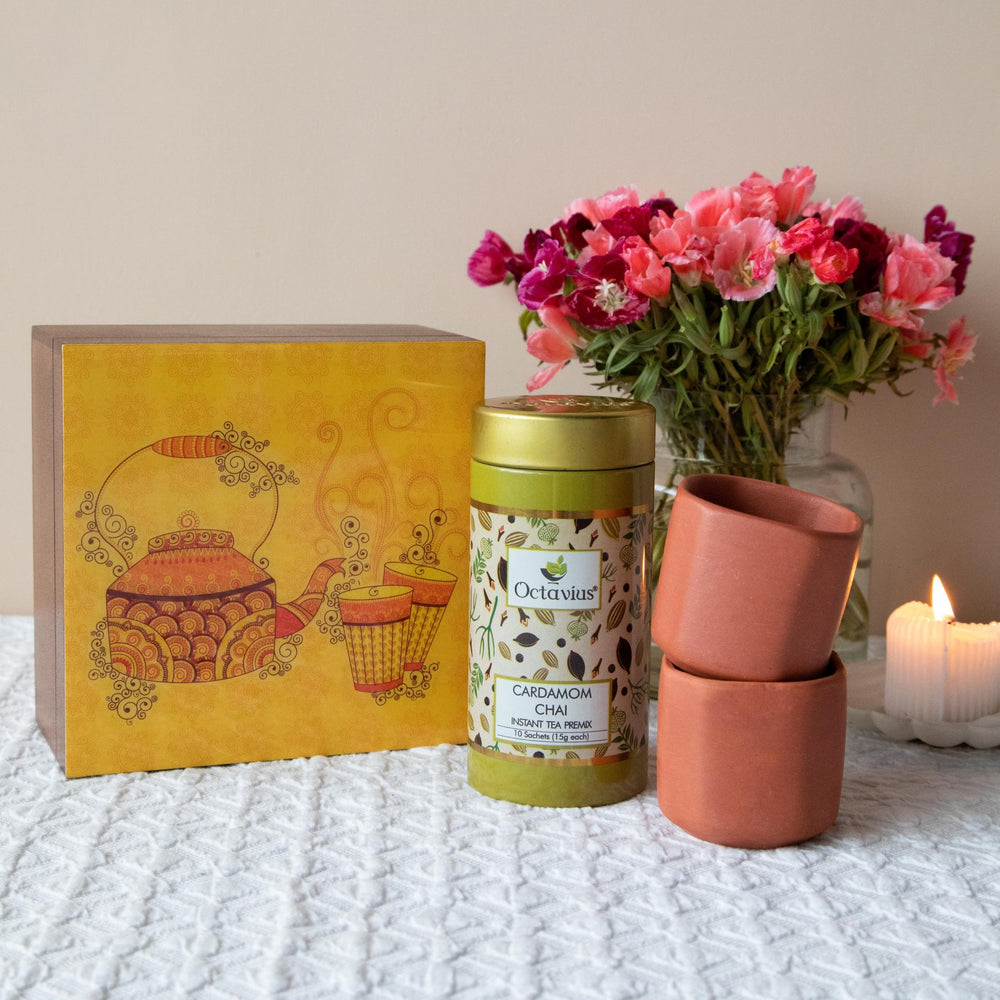 
                  
                    Load image into Gallery viewer, Desi Chai Hamper (Cardamom Instant Tea &amp;amp; Kullad set)
                  
                