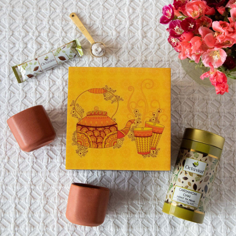 
                  
                    Load image into Gallery viewer, Desi Chai Hamper (Cardamom Instant Tea &amp;amp; Kullad set)
                  
                