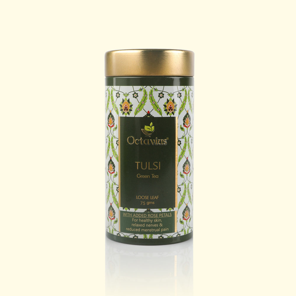 
                  
                    Load image into Gallery viewer, Tulsi Rose Chamomile Green Tea Loose Leaf - 75 Gms Tin Can
                  
                