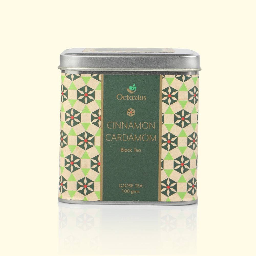 
                  
                    Load image into Gallery viewer, Cinnamon &amp;amp; Cardamom Black Tea Loose Leaf - 100 Gms Square tin
                  
                