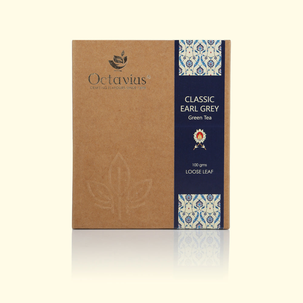 
                  
                    Load image into Gallery viewer, Classic Earl Grey Green Tea Loose Leaf in Kraft Box - 100 Gms
                  
                