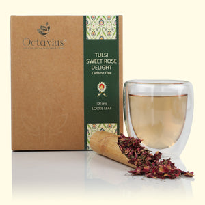 
                  
                    Load image into Gallery viewer, Tulsi Sweet Rose Delight tea (Caffeine free) Loose Leaf - 100 Gms
                  
                