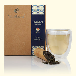 
                  
                    Load image into Gallery viewer, Lavender Green Tea - Loose Leaf in Kraft Box - 100 Gms
                  
                