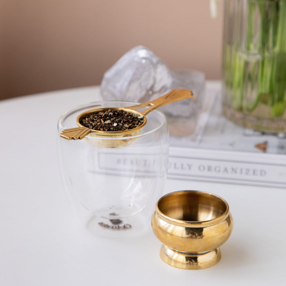 
                  
                    Load image into Gallery viewer, Octavius Vintage Brass Tea Strainer with long handle ( 5 cms base diameter)
                  
                