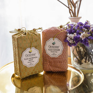 
                  
                    Load image into Gallery viewer, Assortment of 2 Caffeine Free Tisanes- Festive Collection (Tulsi Moringa Mint, Tulsi Ginger)
                  
                