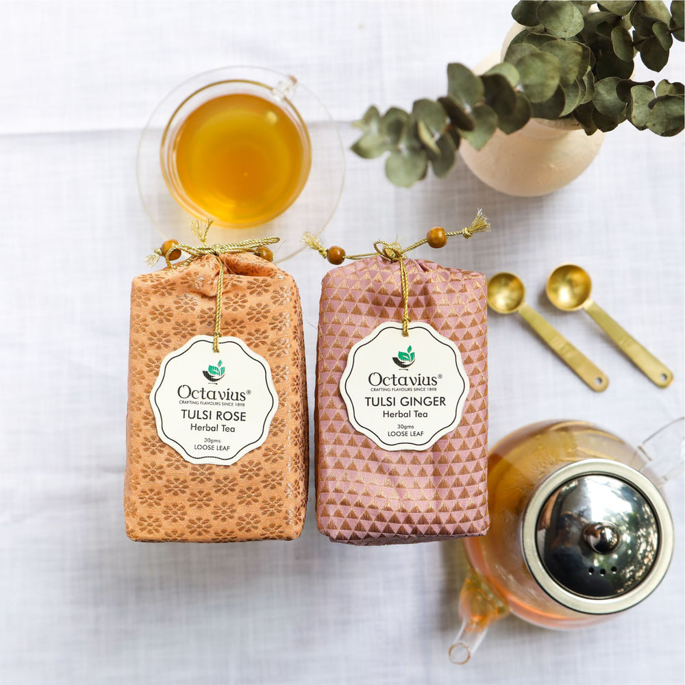 
                  
                    Load image into Gallery viewer, Wellness Caffeine Free Teas- Festive Range ( Tulsi Ginger , Tulsi Sweet Rose)
                  
                