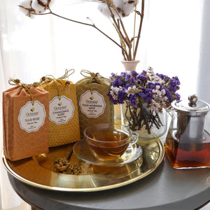 
                  
                    Load image into Gallery viewer, Assortment of 3 Caffeine Free Tisanes - Festive Collection (Pure Chamomile, Tulsi Rose, Tulsi Moringa Mint)
                  
                