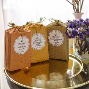 
                  
                    Load image into Gallery viewer, Assortment of 3 Caffeine Free Tisanes - Festive Collection (Pure Chamomile, Tulsi Rose, Tulsi Moringa Mint)
                  
                