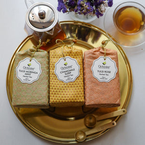 
                  
                    Load image into Gallery viewer, Assortment of 3 Caffeine Free Tisanes - Festive Collection (Pure Chamomile, Tulsi Rose, Tulsi Moringa Mint)
                  
                