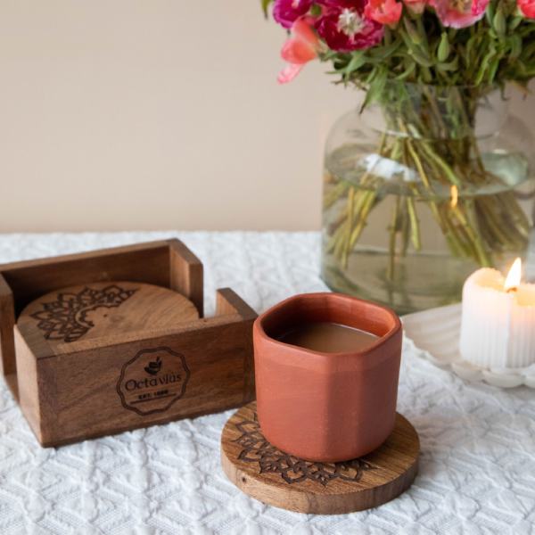Pure Sheesham Wood Coasters with Holder- Set of Four